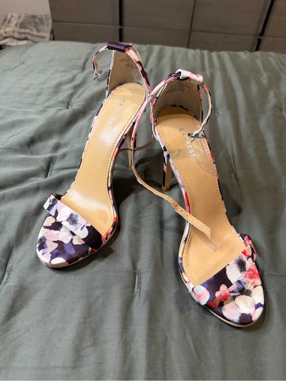 Express Floral Ankle-Strap High Heels - Pink, Purple, White